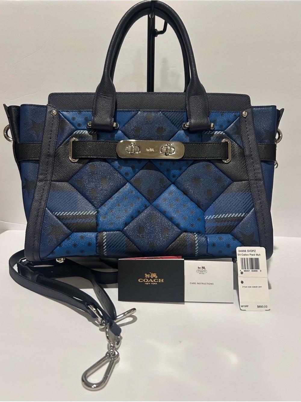 Coach RARE Swagger Carryall Patchwork Calico Plaid Multi Satchel Crossbody - NWT